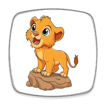 Cheerful Baby Lion Cub Roaring, on a Rock v03 - Square fridge magnet - white - Front