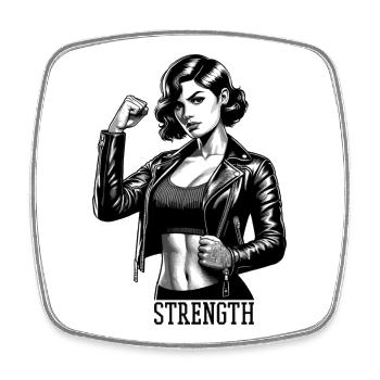 Strong Woman Strength Rockabilly Leather Jacket Gift - Square fridge magnet - white - Front