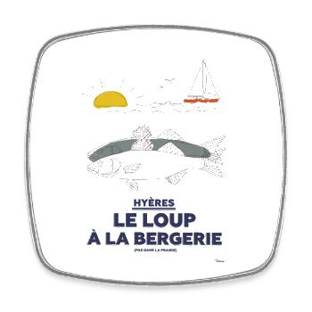 Art Naïf Hyères Loup Bergerie Plage - Magnet carré - blanc - Devant