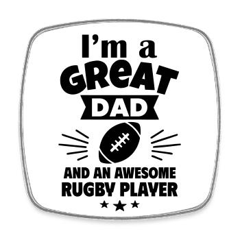 I'm a great dad and a strong rugby player - Square fridge magnet - white - Front