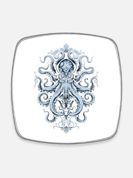 Octopus Ornament – Tattoo in Light Blue - Square fridge magnet - white