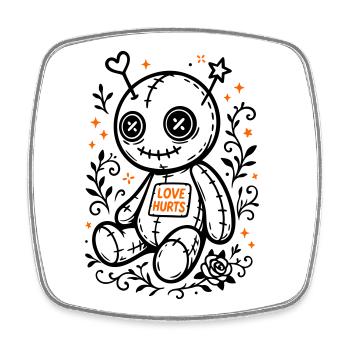 Voodoo Doll - Love Hurts, Halloween 2025 - Square fridge magnet - white - Front