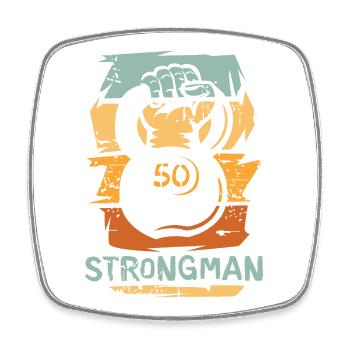 vintage strongman kettlebell - Weight Training, Fitness - Square fridge magnet - white - Front