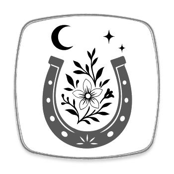 Horseshoe with Flower & Moon - Lucky Design - Square fridge magnet - white - Front