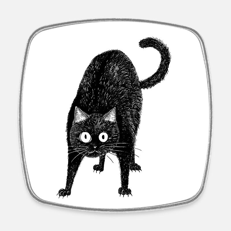 Chat noir - Magnet carré - blanc