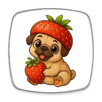 Carlin mignon avec des fraises dessin animé fruité drôle - Magnet carré - blanc - Devant
