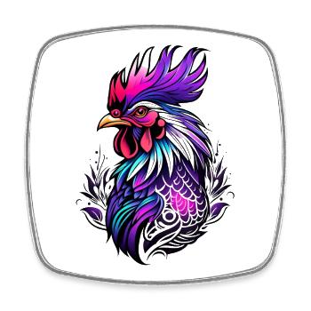 Rooster colorful in tattoo style - Square fridge magnet - white - Front