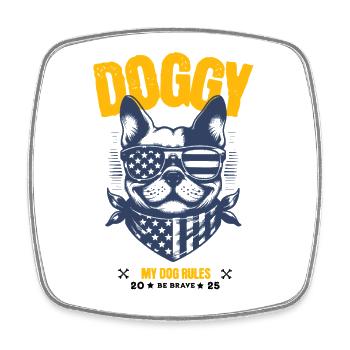 Cool dog with sunglasses – "My Dog Rules" - Square fridge magnet - white - Front