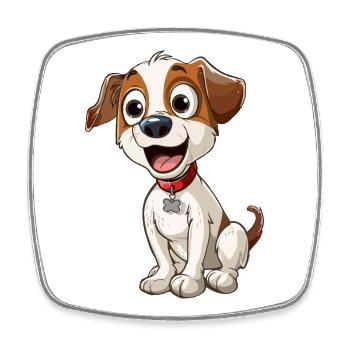 Chien animé chiot joyeux - Magnet carré - blanc - Devant