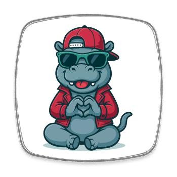 Style de cœur d’hippopotame - Magnet carré - blanc - Devant