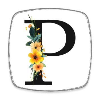P Monogram, Floral, Customizable - Square fridge magnet - white - Front