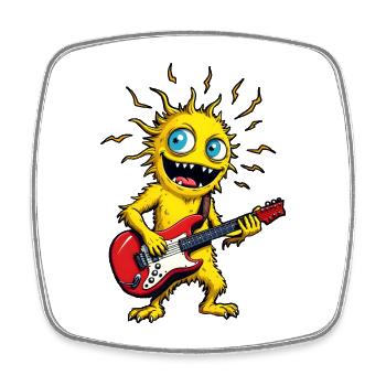 Monstre jaune à la guitare électrique - Magnet carré - blanc - Devant