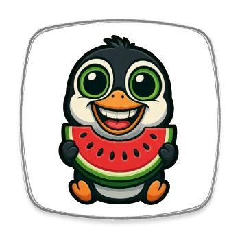 pingouin drôle avec un dessin animé d’été de pastèque - Magnet carré - blanc - Devant