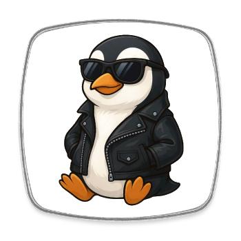 Pingouin cool avec lunettes de soleil et veste en cuir des années 60 - Magnet carré - blanc - Devant