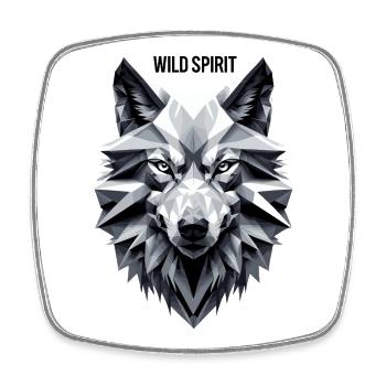 Geometrischer Wolf mit "Wild Spirit" Motiv - Viereckiger Kühlschrankmagnet - Weiß - Vorne