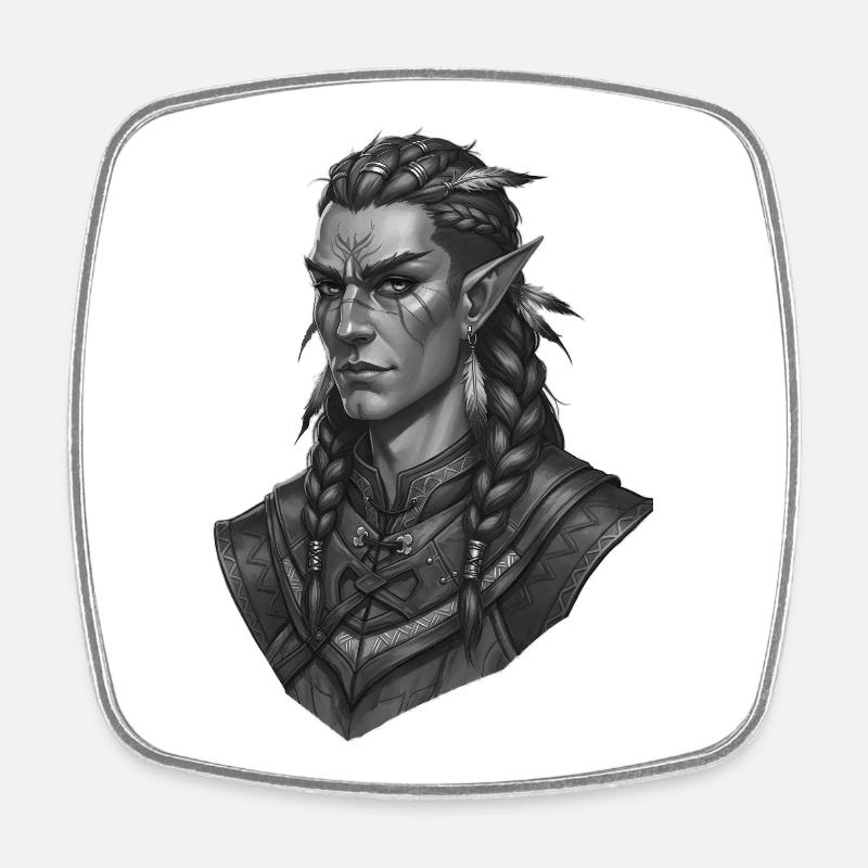 Elf Warrior Portrait in Black and White - Square fridge magnet - white
