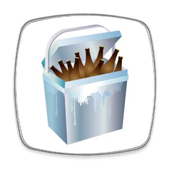 Glacière pleine de bouteilles de bière – motif d’été et de fête - Magnet carré - blanc - Devant