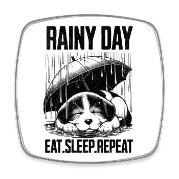 T-shirt unisexe pour chien de jour de pluie – Eat Sleep Repeat Re - Magnet carré - blanc - Devant