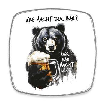 Starker Bär mit Bierglas - Viereckiger Kühlschrankmagnet - Weiß - Vorne