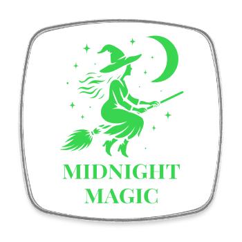 Sorcière volante la nuit avec la lune en vert - Magnet carré - blanc - Devant