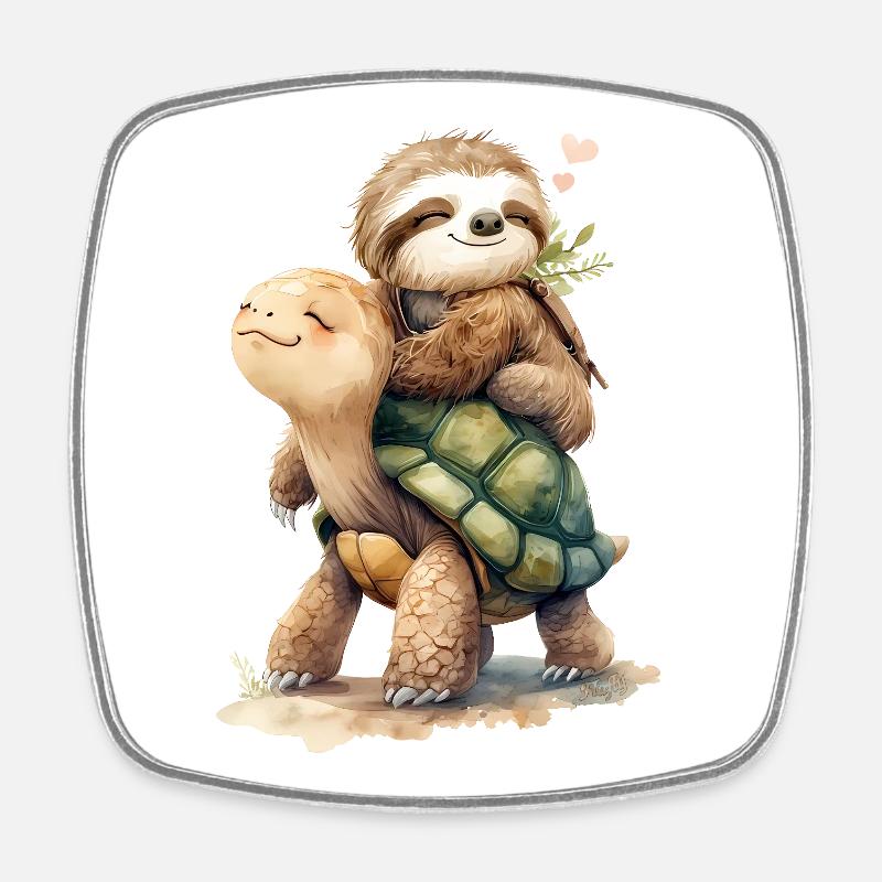 Sloth and Turtle on holiday 2 🦥🐢 - Square fridge magnet - white