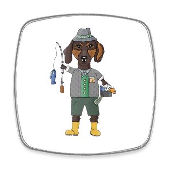 Angeln mit Wuff Dackel Edition - Viereckiger Kühlschrankmagnet - Weiß - Vorne