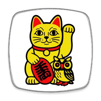 Lucky cat with little owl - Square fridge magnet - white - Front