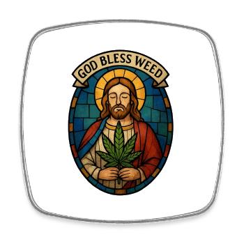 Stained Glass Jesus and Cannabis - Square fridge magnet - white - Front