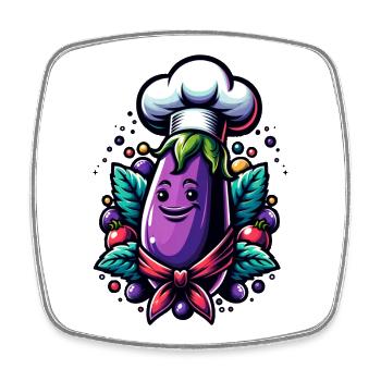 Chef Aubergine - Magnet carré - blanc - Devant