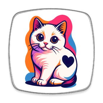 Bunte Katze mit Herz-Akzent - Viereckiger Kühlschrankmagnet - Weiß - Vorne