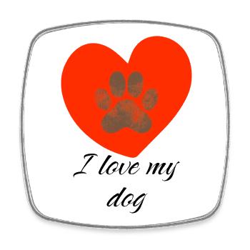 Heart with paw print design - I love my dog - Square fridge magnet - white - Front