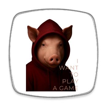 I Want to Play a Game – Horror Pig Hoodie Design - Square fridge magnet - white - Front