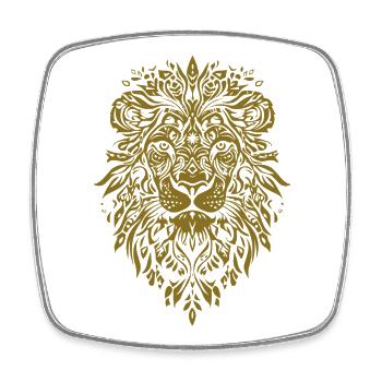 Tête de lion avec motif de feuilles en or - Magnet carré - blanc - Devant