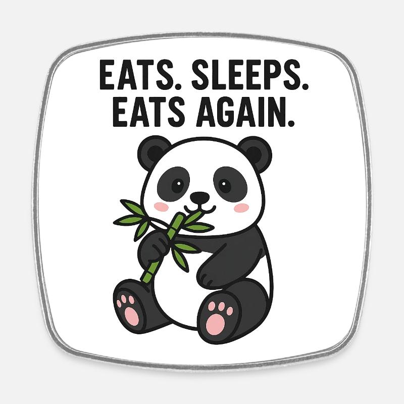 Cute Panda with Bamboo Eating Humor - Square fridge magnet - white