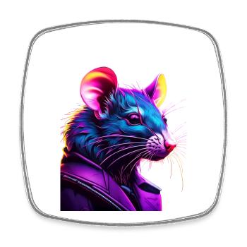 Neon Ratte im Lederjacke - Viereckiger Kühlschrankmagnet - Weiß - Vorne
