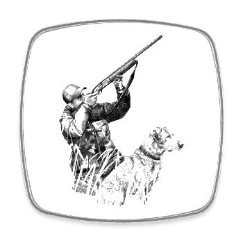 Chasseur avec chien - Magnet carré - blanc - Devant