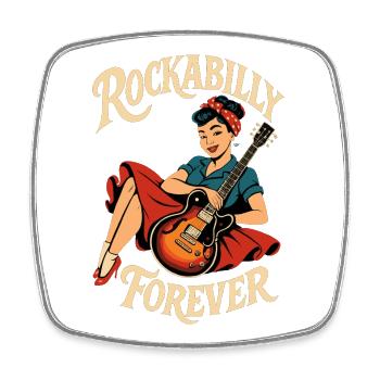 Rockabilly Revival woman with guitar - Square fridge magnet - white - Front