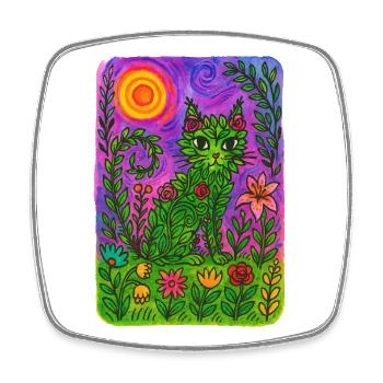 Vibrant Floral Cat Fantasy - Square fridge magnet - white - Front