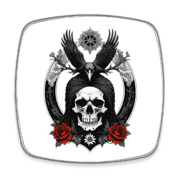 skull and crow - Viereckiger Kühlschrankmagnet - Weiß - Vorne