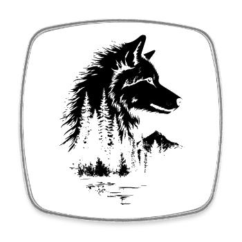 Silhouette de forêt de visage de loup - Magnet carré - blanc - Devant