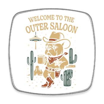 Bulldog Cowboy in Saloon Western Motif - Square fridge magnet - white - Front