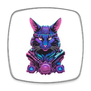 Cyber cat with futuristic design - Square fridge magnet - white - Front