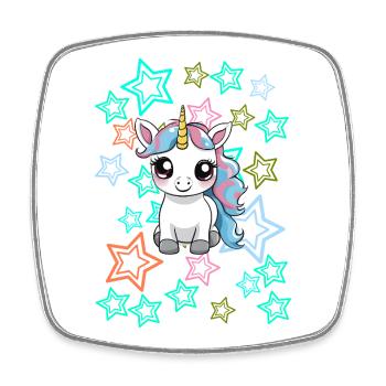Cheval rétro des années 60 pour enfants, licorne mignonne - Magnet carré - blanc - Devant