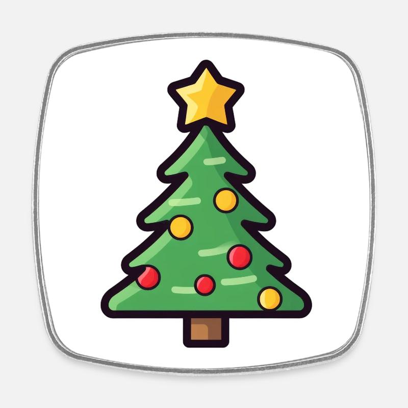 Festive Christmas Tree Cartoon Design - Square fridge magnet - white