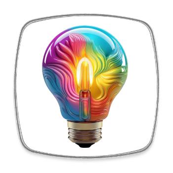 Farbenfrohe Glühbirne als Symbol für Kreativität - Viereckiger Kühlschrankmagnet - Weiß - Vorne