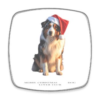 Border Collie, chien de Noël portant un chapeau de Père Noël - Magnet carré - blanc - Devant