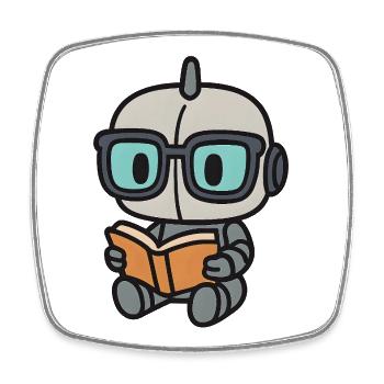 Geek robot with glasses and book - Square fridge magnet - white - Front