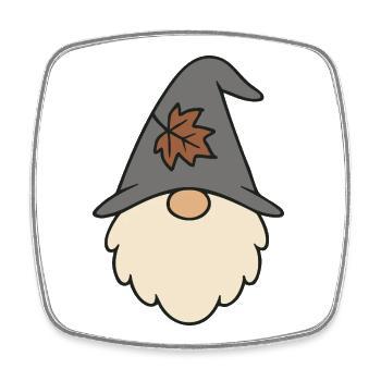 Herbstlicher Gartenzwerg-Wichtel mit Blatt Motiv - Viereckiger Kühlschrankmagnet - Weiß - Vorne