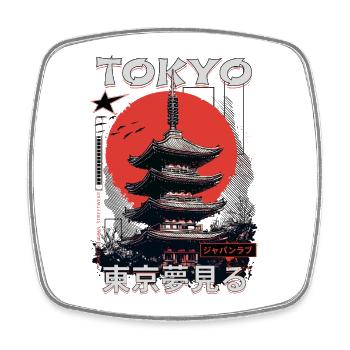 Tokio Japan Pagode Stadt Skyline Sonne Berg - Viereckiger Kühlschrankmagnet - Weiß - Vorne