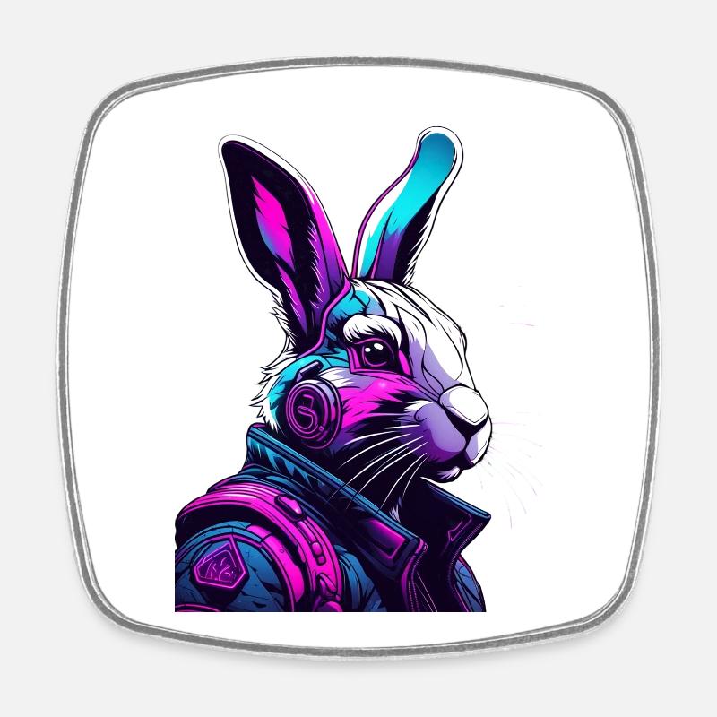 Neon bunny with headphones and digital look - Square fridge magnet - white